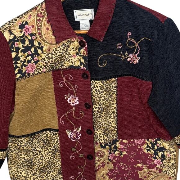 Napa Valley Vintage 90s Floral Animal Block Quilted Button Up Shacket Women M - Picture 3 of 8